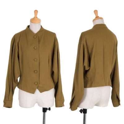 【SALE】ヨシエイナバYOSHIE INABA アンゴラ混ノーカラージャケット モカブラウン