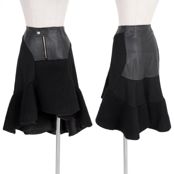 ジュンヤワタナベ コムデギャルソンJUNYA WATANABE COMME des GARCONS フェイクレザー切替ラウンドカットスカート