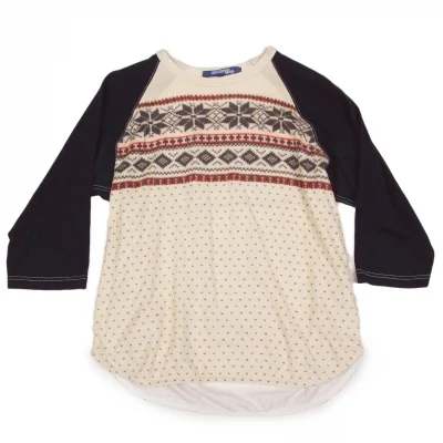 ジュンヤワタナベマン コムデギャルソンJUNYA WATANABE MAN COMME des GARCONSノルディックプリントラグランTシャツ 紺生成りマルチ