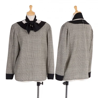 イヴサンローランYves Saint Laurent グレンチェックトリミングブラウス 黒オフ