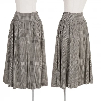イヴサンローランYves Saint Laurent グレンチェックギャザースカート 黒オフ