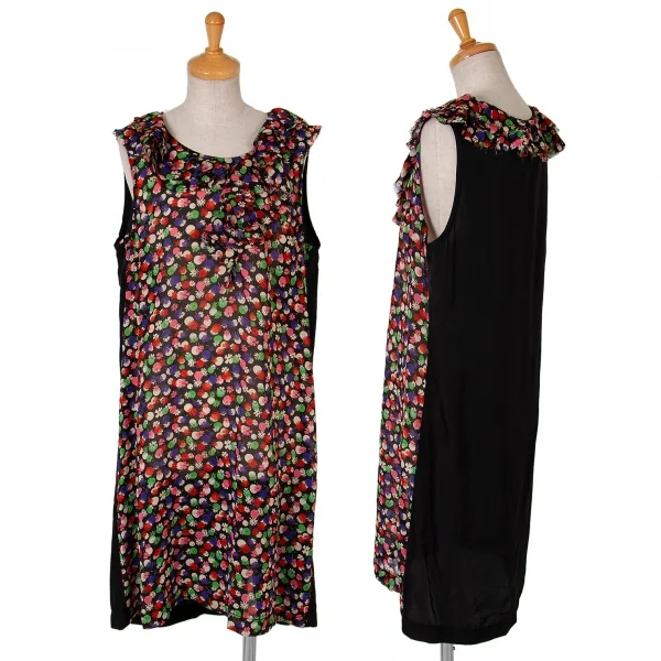 【SALE】トリコ コムデギャルソンtricot COMME des GARCONSドット花プリントノースリーブワンピース 黒ピンク緑他M K-60157_001