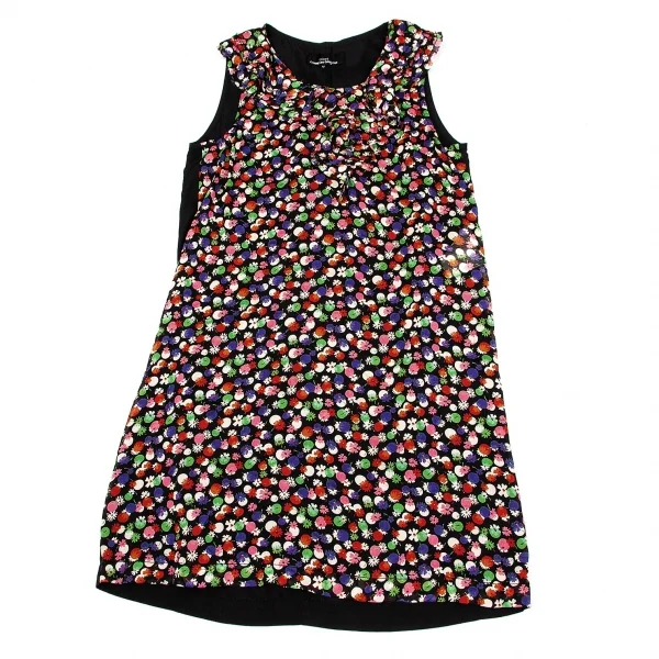 【SALE】トリコ コムデギャルソンtricot COMME des GARCONSドット花プリントノースリーブワンピース 黒ピンク緑他M K-60157_002