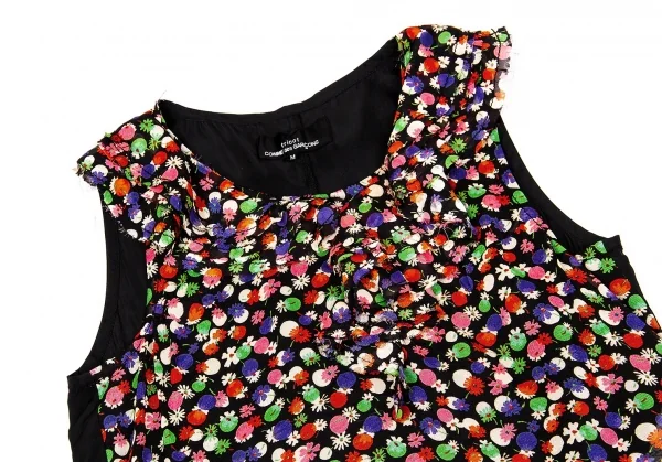【SALE】トリコ コムデギャルソンtricot COMME des GARCONSドット花プリントノースリーブワンピース 黒ピンク緑他M K-60157_003