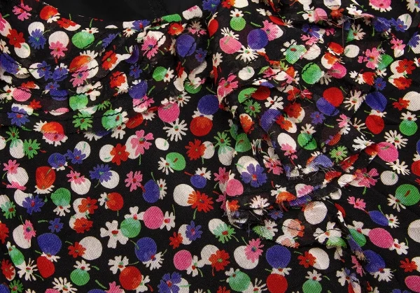 【SALE】トリコ コムデギャルソンtricot COMME des GARCONSドット花プリントノースリーブワンピース 黒ピンク緑他M K-60157_005