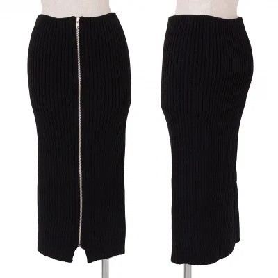ヨウジヤマモトファムYohji Yamamoto FEMME フロントジップリブニットスカート 黒