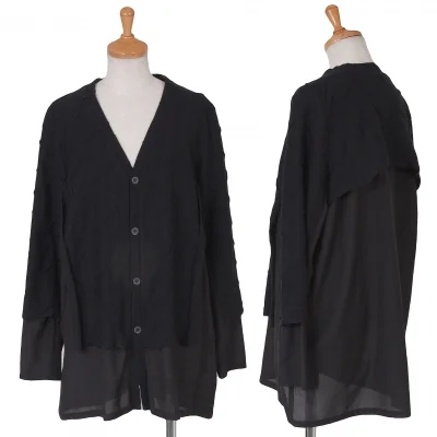 プルドゥpour deux コットンリネンデザインカーディガン 黒