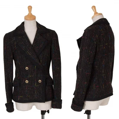 ヴェルサーチ ジーンズ クチュールVERSACE JEANS COUTURE ツイードトリミングジャケット 黒マルチ