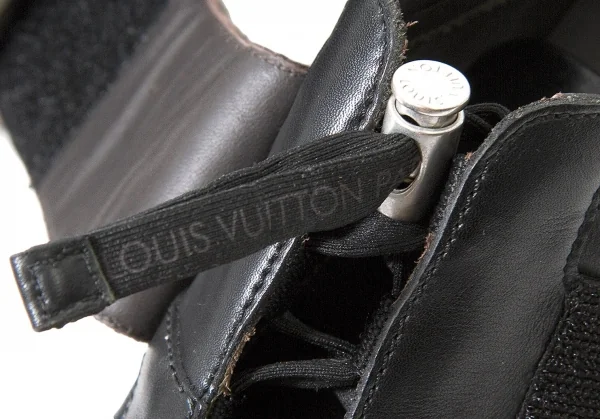 【SALE】ルイヴィトンLouis Vuitton レザーベルクロスニーカー 黒茶7（26位） K-60715_010