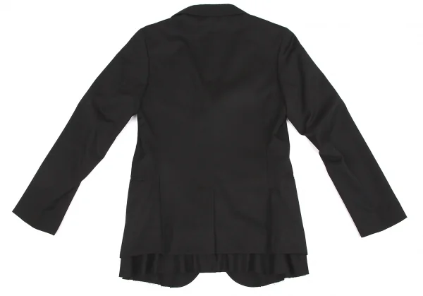 Y's Wool Gabardine Hem Frill Tailored Jacket Black 1 (K-60810)