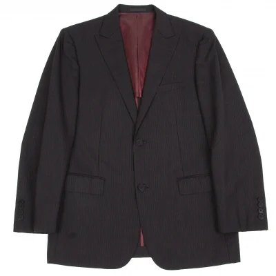 バーバリー ブラックレーベルBURBERRY BLACK LABEL ストライプ2Bテーラードジャケット 黒エンジ