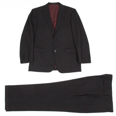 バーバリー ブラックレーベルBURBERRY BLACK LABEL ストライプ2Bテーラードセットアップスーツ 黒エンジ