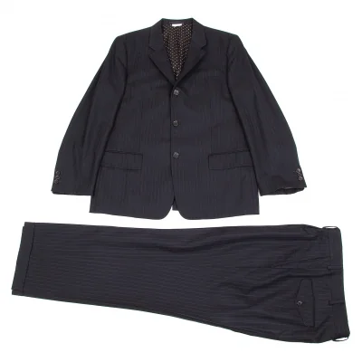 コムデギャルソン オムドゥCOMME des GARCONS HOMME DEUX ピンストライプ3Bセットアップスーツ 紺グレー黒白