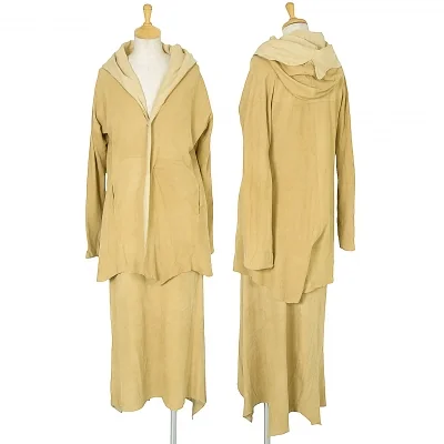 【SALE】ヨウジヤマモト ファムYohji Yamamoto FEMME シープスウェードフーデッドセットアップ キャメルベージュ