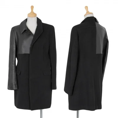 【SALE】ヨウジヤマモト ファムYohji Yamamoto FEMME ディアスキン切替メルトンウールコート 黒