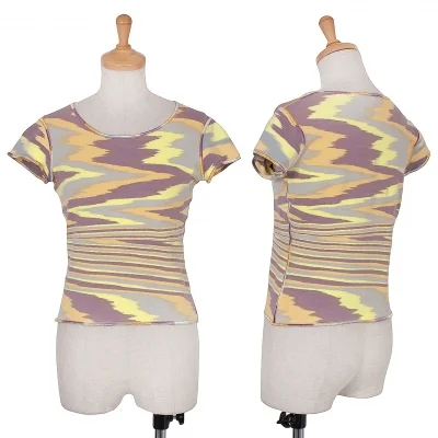 ミッソーニMISSONI シーム切替プリントフレンチスリーブTシャツ 淡黄淡紫他