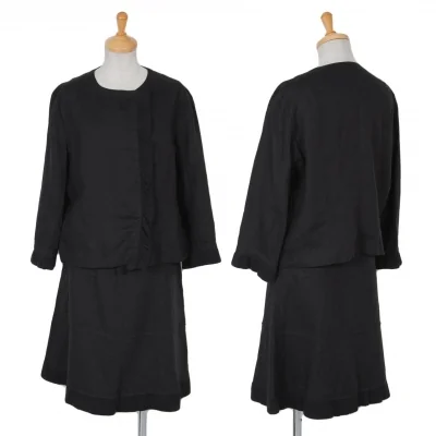 【SALE】ソニアリキエルSONIA RYKIEL リブニットノーカラーリネンセットアップ 黒