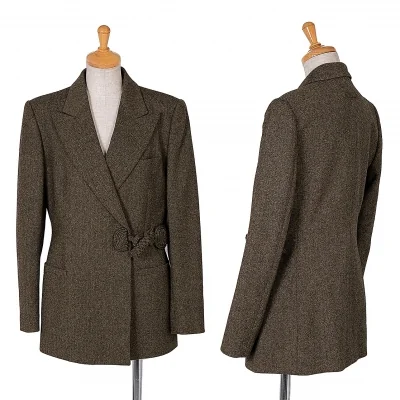 ジャンポールゴルチエ クラシックJean Paul GAULTIER CLASSIQUE ウール装飾ボタンジャケット ミックス茶 ミックスカーキ