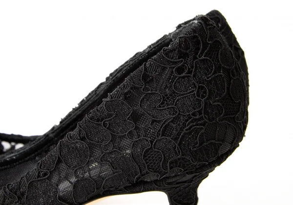 ドルチェ&ガッバーナDOLCE&GABBANA ビジュー装飾レースパンプス 黒37