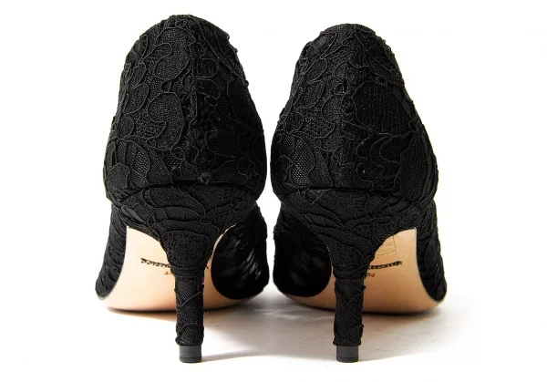 ドルチェ&ガッバーナDOLCE&GABBANA ビジュー装飾レースパンプス 黒37