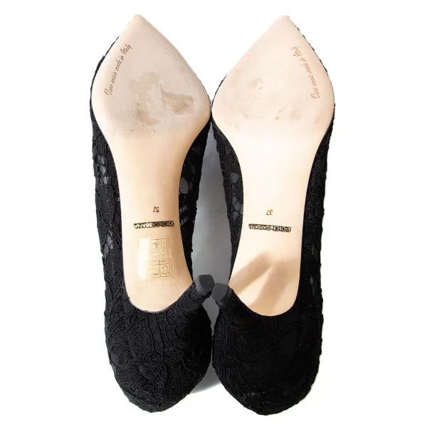 ドルチェ&ガッバーナDOLCE&GABBANA ビジュー装飾レースパンプス 黒37