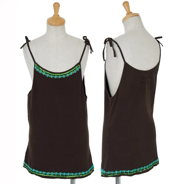 【SALE】ジャンポールゴルチエファムJean Paul GAULTIER FEMME スパンコールブレード装飾キャミソール こげ茶緑青40 K-61516_001