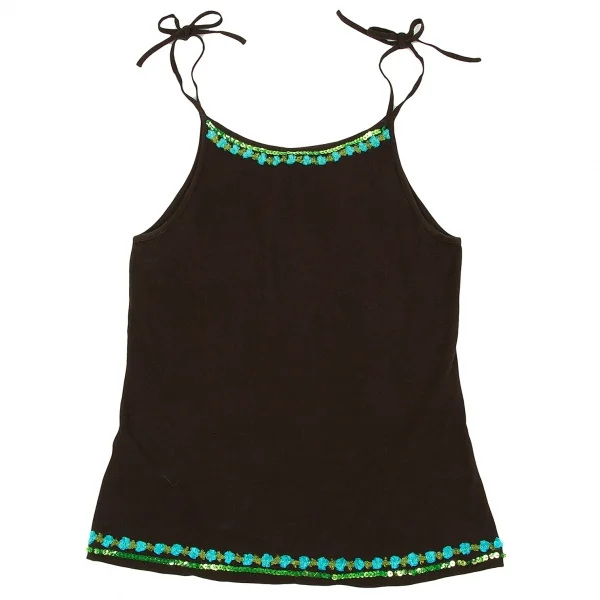 【SALE】ジャンポールゴルチエファムJean Paul GAULTIER FEMME スパンコールブレード装飾キャミソール こげ茶緑青40 K-61516_002