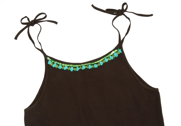 【SALE】ジャンポールゴルチエファムJean Paul GAULTIER FEMME スパンコールブレード装飾キャミソール こげ茶緑青40 K-61516_003