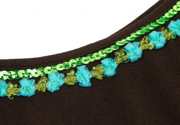 【SALE】ジャンポールゴルチエファムJean Paul GAULTIER FEMME スパンコールブレード装飾キャミソール こげ茶緑青40 K-61516_005