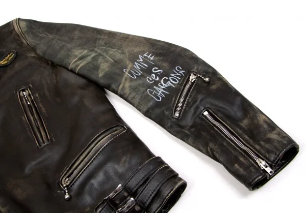 COMME des GARCONS Lewis Leathers Leather Jacket Black 36 (K-61576)