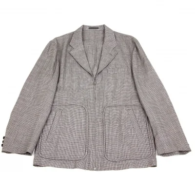コムデギャルソンオムCOMME des GARCONS HOMME ウールリネンチェック柄ジップデザインジャケット ベージュ紺茶