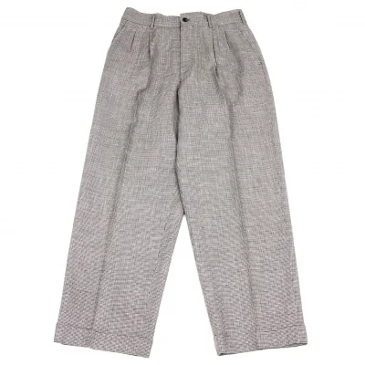 コムデギャルソンオムCOMME des GARCONS HOMME ウールリネンチェック柄2タックパンツ ベージュ紺茶