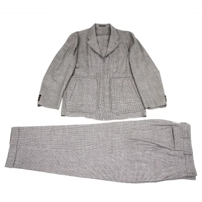 コムデギャルソンオムCOMME des GARCONS HOMME ウールリネンチェック柄セットアップスーツ ベージュ紺茶