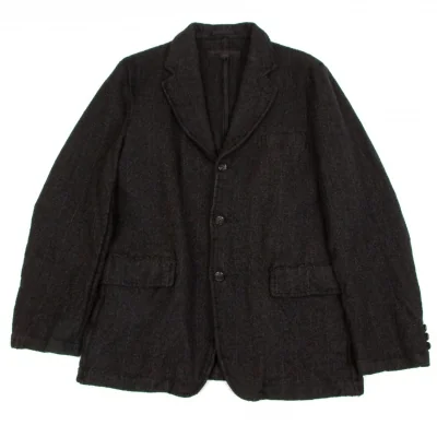 コムデギャルソンオムCOMME des GARCONS HOMME ウールストライプ縮絨ジャケット チャコール茶