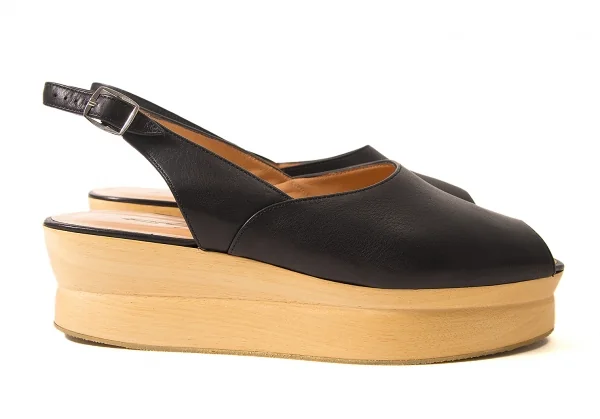 ヨウジヤマモト ファムYohji Yamamoto FEMME ウッドソールレザーサンダル 黒40（25位） K-61744_004