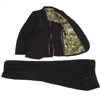 コムデギャルソン オムCOMME des GARCONS HOMME ナイロンリネン製品染め裏カモフラセットアップスーツ 紺カーキ茶他