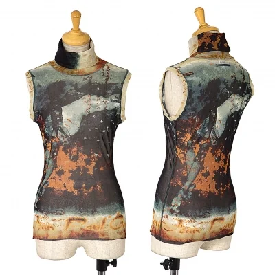 ジャンポールゴルチエ ファムJean Paul GAULTIER FEMME ヌードプリントパワーネットハイネックノースリーブ 茶緑ベージュ他