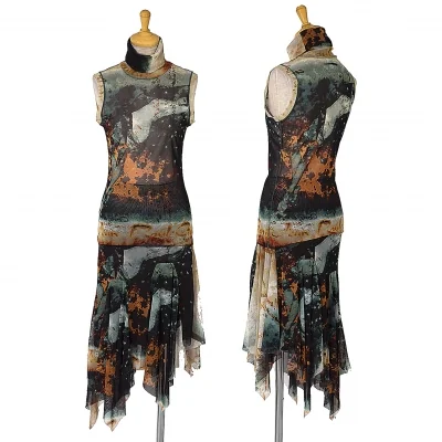 ジャンポールゴルチエ ファムJean Paul GAULTIER FEMME ヌードプリントパワーネットセットアップ 茶緑ベージュ