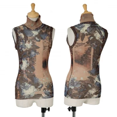 ジャンポールゴルチエ ファムJean Paul GAULTIER FEMME フラワープリントパワーネットハイネックノースリーブ 茶紺ベージュ他