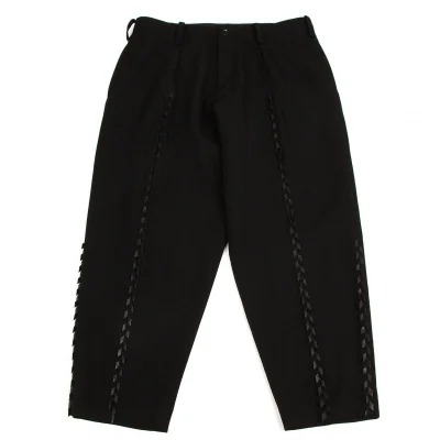 ヨウジヤマモト プールオムYohji Yamamoto POUR HOMME レザー装飾オールドギャバパンツ