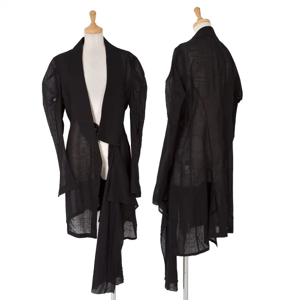 ヨウジヤマモト ノアールYohji Yamamoto NOIR コットンガーゼアシンメトリーラペルロングジャケット