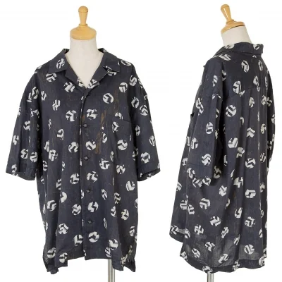 イッセイミヤケペルマネンテISSEY MIYAKE PERMANENTE 小紋柄オープンカラーシャツ 紺オフ茶