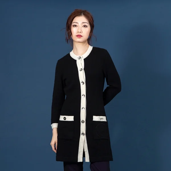 【SALE】フォクシーブティック FOXEY BOUTIQUE カシミヤトリミングロングカーディガン 黒40 K-62066_014