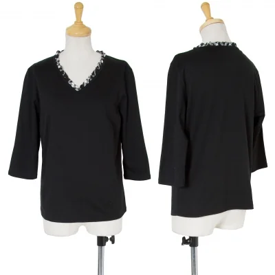 バーバリーBURBERRY LONDON チェック切替Vネックカットソー 黒白