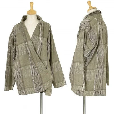 イッセイミヤケペルマネンテISSEY MIYAKEPERMANENTE コットンシルク変形シャツジャケット オリーブモカベージュ他