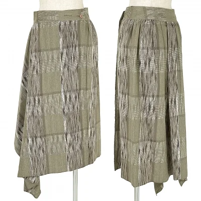 イッセイミヤケペルマネンテISSEY MIYAKEPERMANENTE コットンシルク変形巻スカート オリーブモカベージュ他