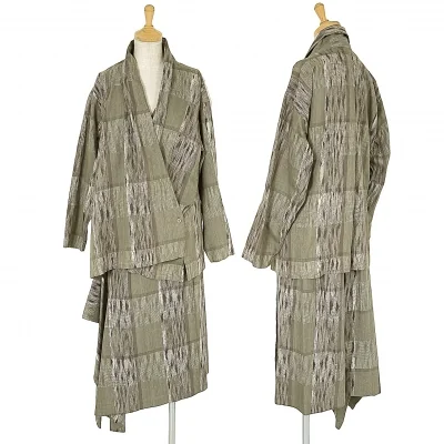 イッセイミヤケペルマネンテISSEY MIYAKEPERMANENTE コットンシルク変形セットアップ オリーブモカベージュ他