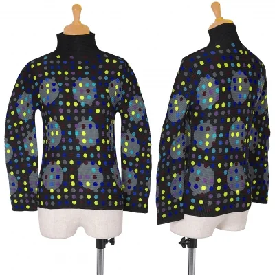 イッセイミヤケミーISSEY MIYAKE me ボックスプリーツドットプリントハイネック長袖トップス 黒黄青グレー他