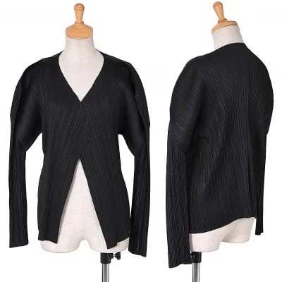 プリーツプリーズPLEATS PLEASE ボタンレスプリーツカーディガン 黒
