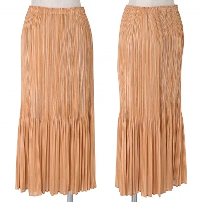 プリーツプリーズPLEATS PLEASE 裾フレアプリーツスカート 淡オレンジ